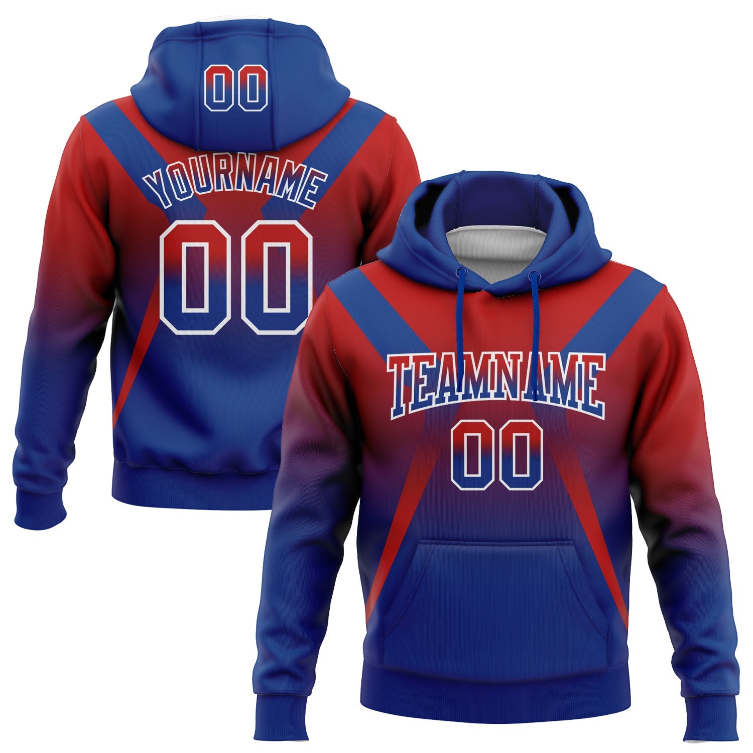 Custom Stitched Red Royal-White Fade Fashion Arrow Sports Pullover Sweatshirt Hoodie - Main View