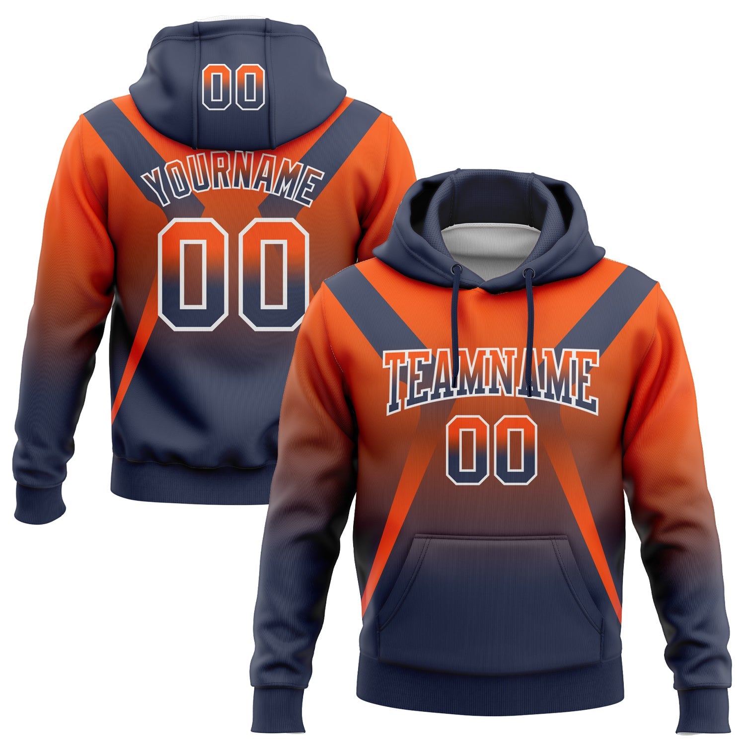 Custom Stitched Orange Navy-White Fade Fashion Arrow Sports Pullover Sweatshirt Hoodie - Main View
