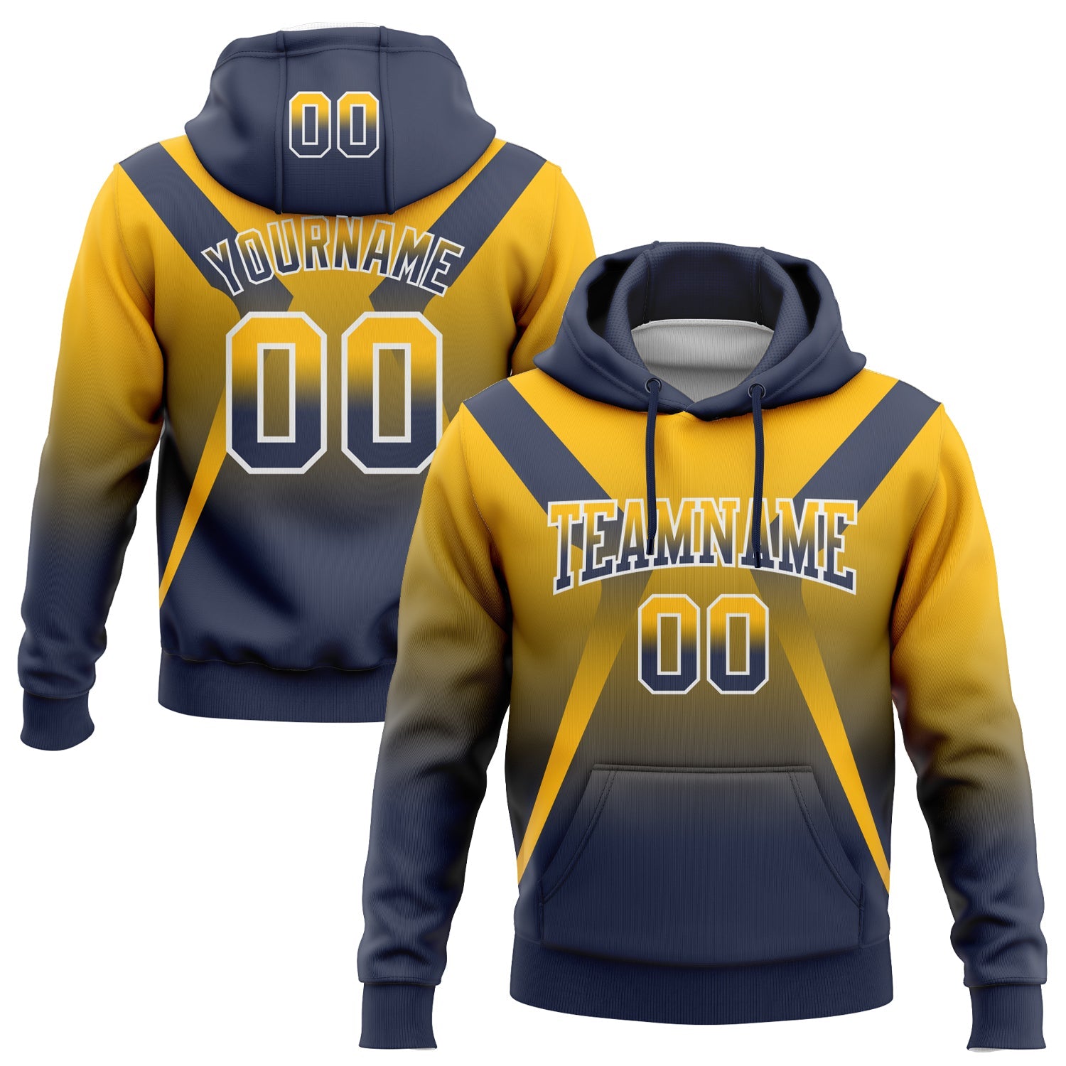 Custom Stitched Gold Navy-White Fade Fashion Arrow Sports Pullover Sweatshirt Hoodie - Main View
