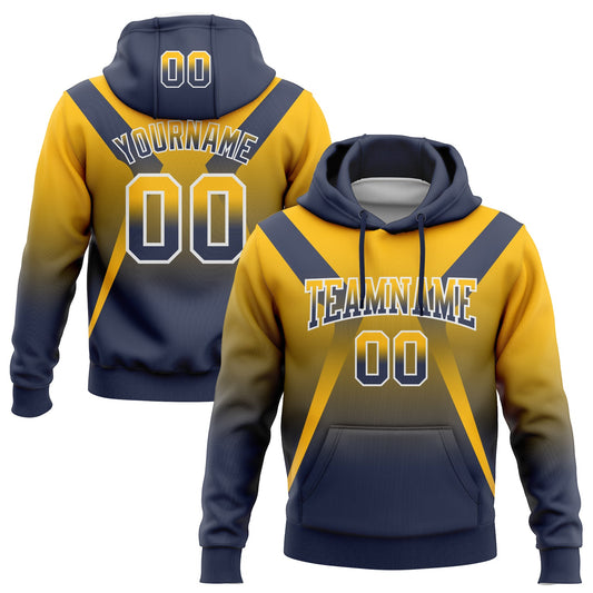 Custom Stitched Gold Navy-White Fade Fashion Arrow Sports Pullover Sweatshirt Hoodie - Main View