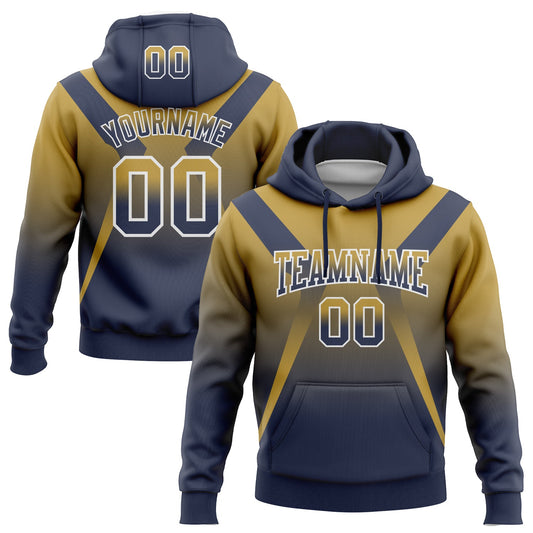 Custom Stitched Old Gold Navy-White Fade Fashion Arrow Sports Pullover Sweatshirt Hoodie - Main View