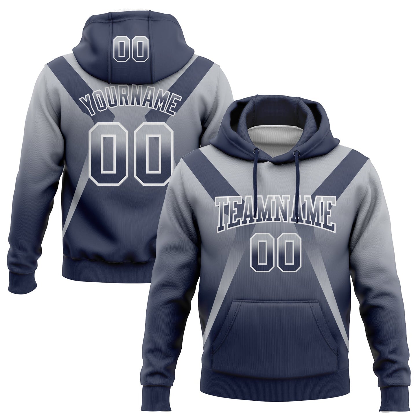 Custom Stitched Gray Navy-White Fade Fashion Arrow Sports Pullover Sweatshirt Hoodie - Main View