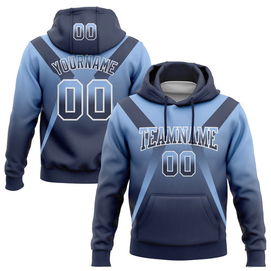 Custom Stitched Light Blue Navy-White Fade Fashion Arrow Sports Pullover Sweatshirt Hoodie - Main View