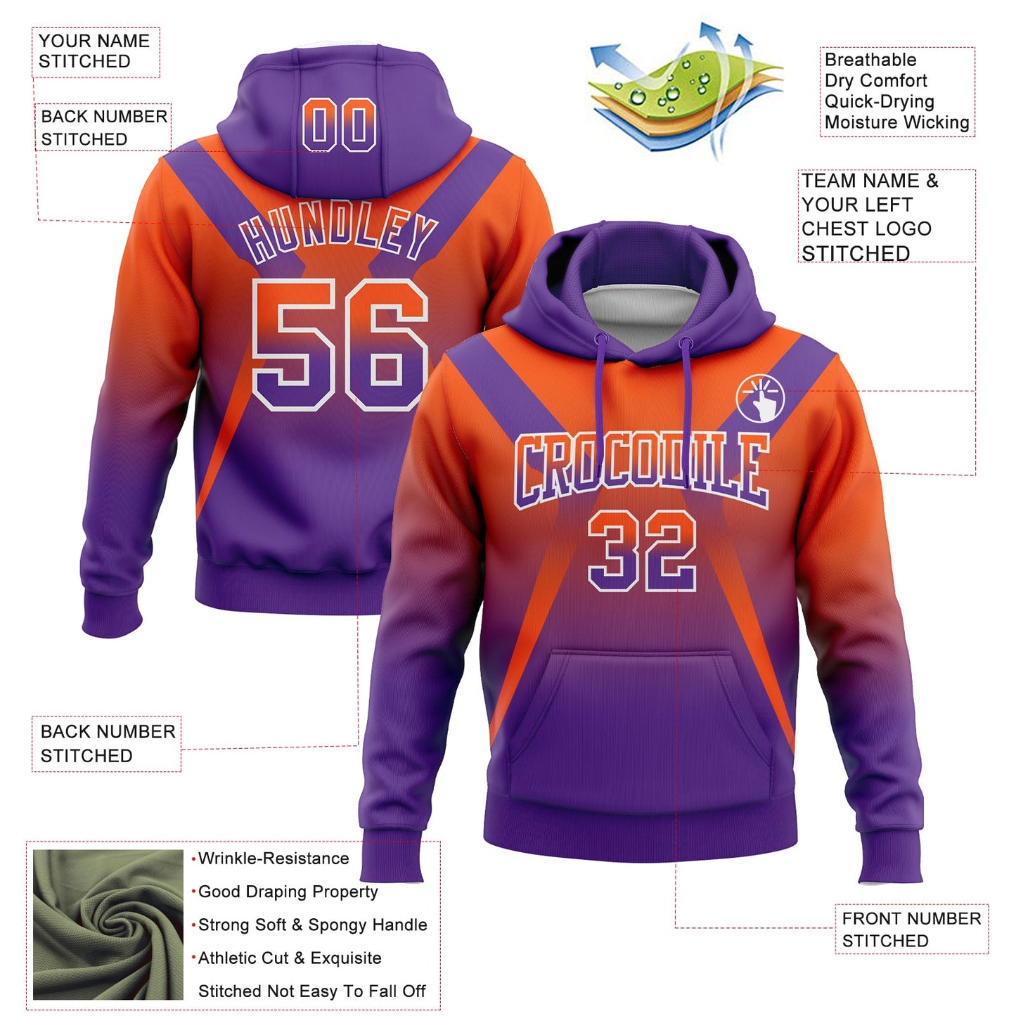Custom Stitched Orange Purple-White Fade Fashion Arrow Sports Pullover Sweatshirt Hoodie view 2