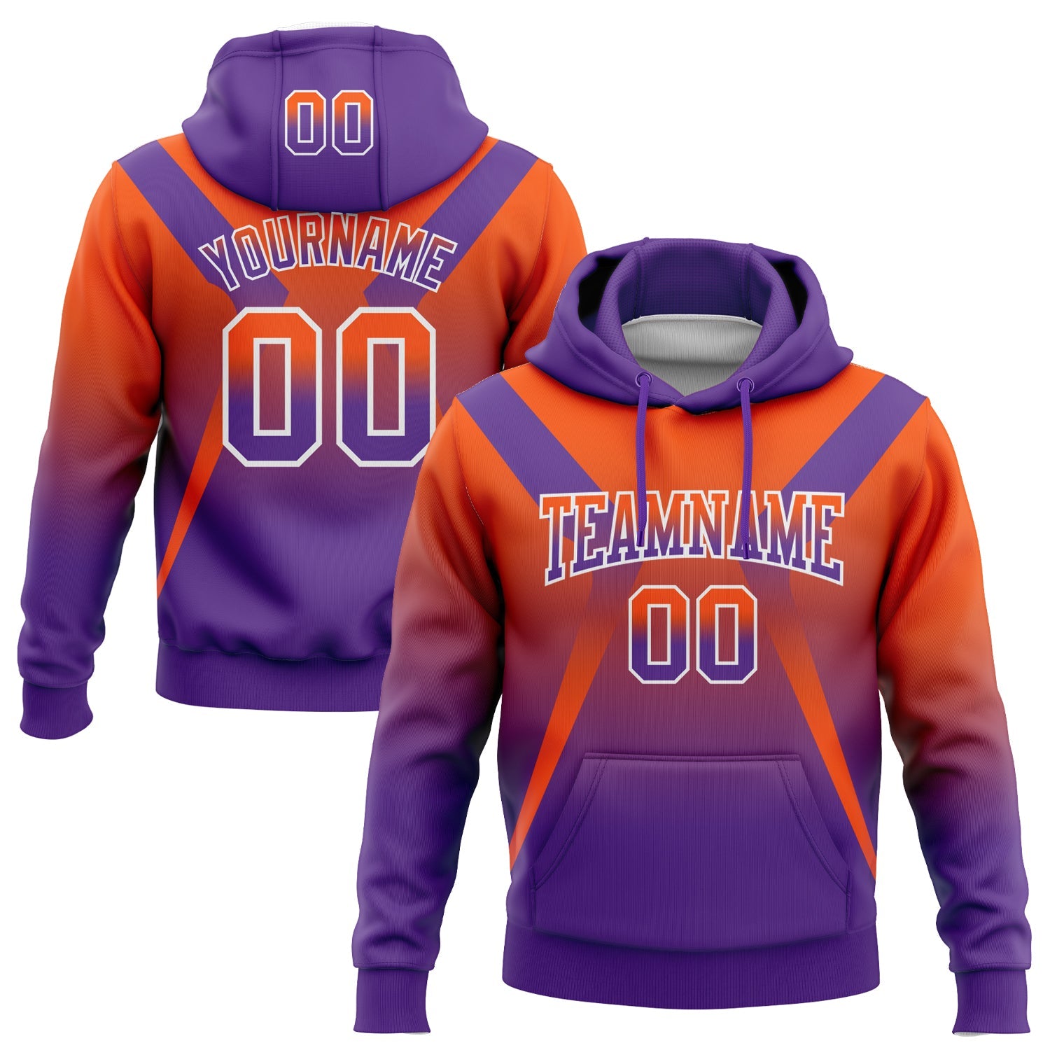 Custom Stitched Orange Purple-White Fade Fashion Arrow Sports Pullover Sweatshirt Hoodie - Main View