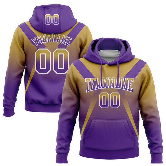 Custom Stitched Old Gold Purple-White Fade Fashion Arrow Sports Pullover Sweatshirt Hoodie - Main View