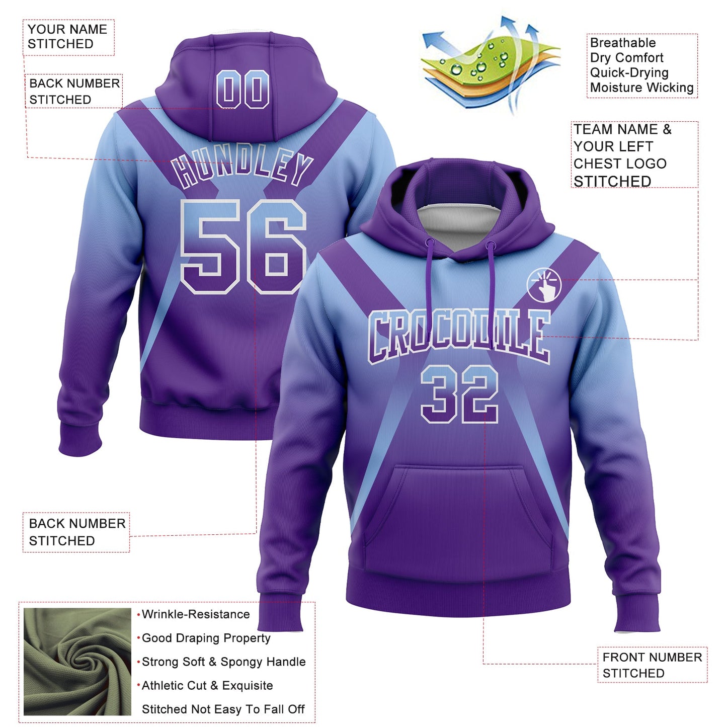 Custom Stitched Light Blue Purple-White Fade Fashion Arrow Sports Pullover Sweatshirt Hoodie view 2