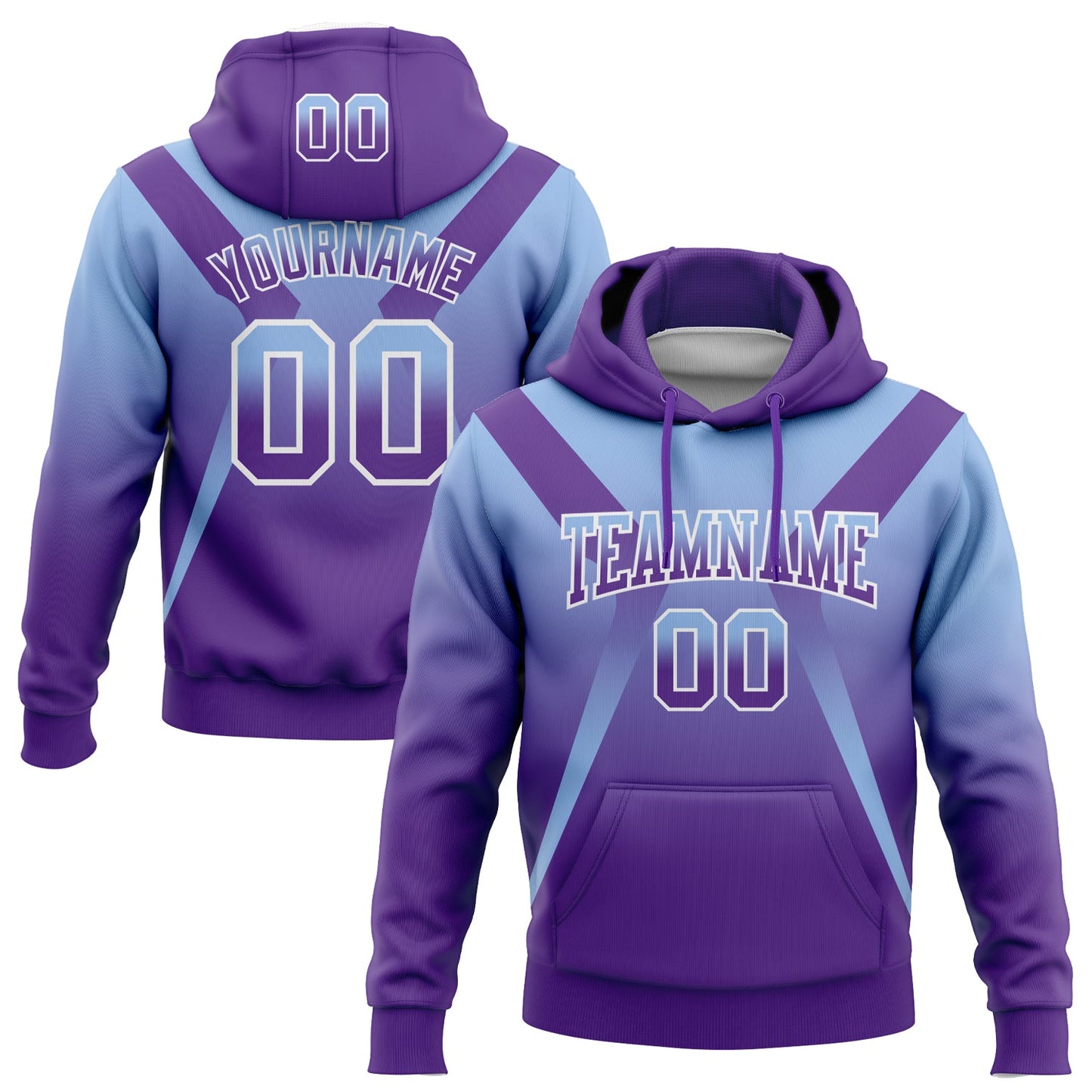 Custom Stitched Light Blue Purple-White Fade Fashion Arrow Sports Pullover Sweatshirt Hoodie - Main View