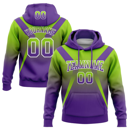 Custom Stitched Neon Green Purple-White Fade Fashion Arrow Sports Pullover Sweatshirt Hoodie - Main View
