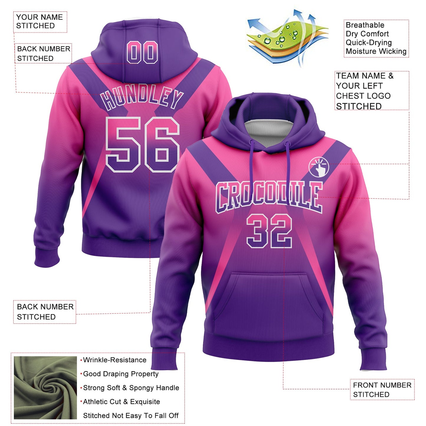 Custom Stitched Pink Purple-White Fade Fashion Arrow Sports Pullover Sweatshirt Hoodie view 2