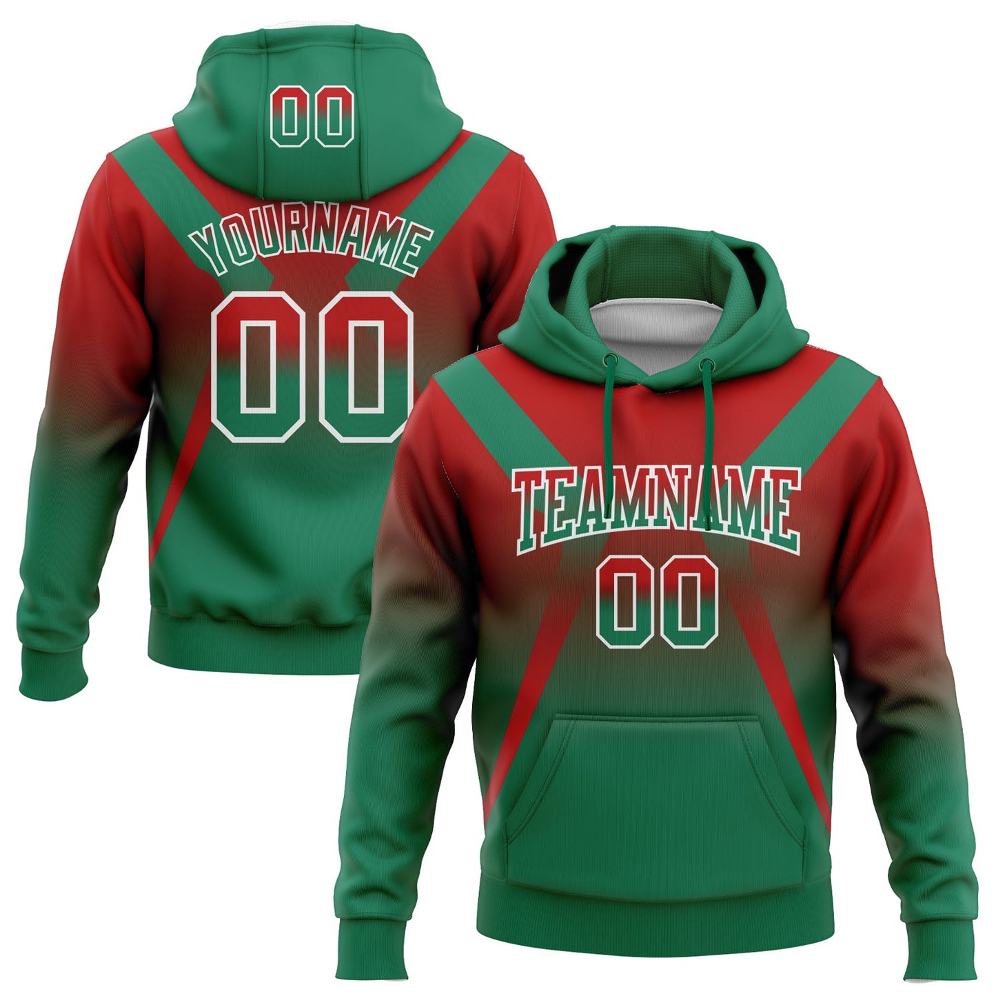 Custom Stitched Red Kelly Green-White Fade Fashion Arrow Sports Pullover Sweatshirt Hoodie - Main View
