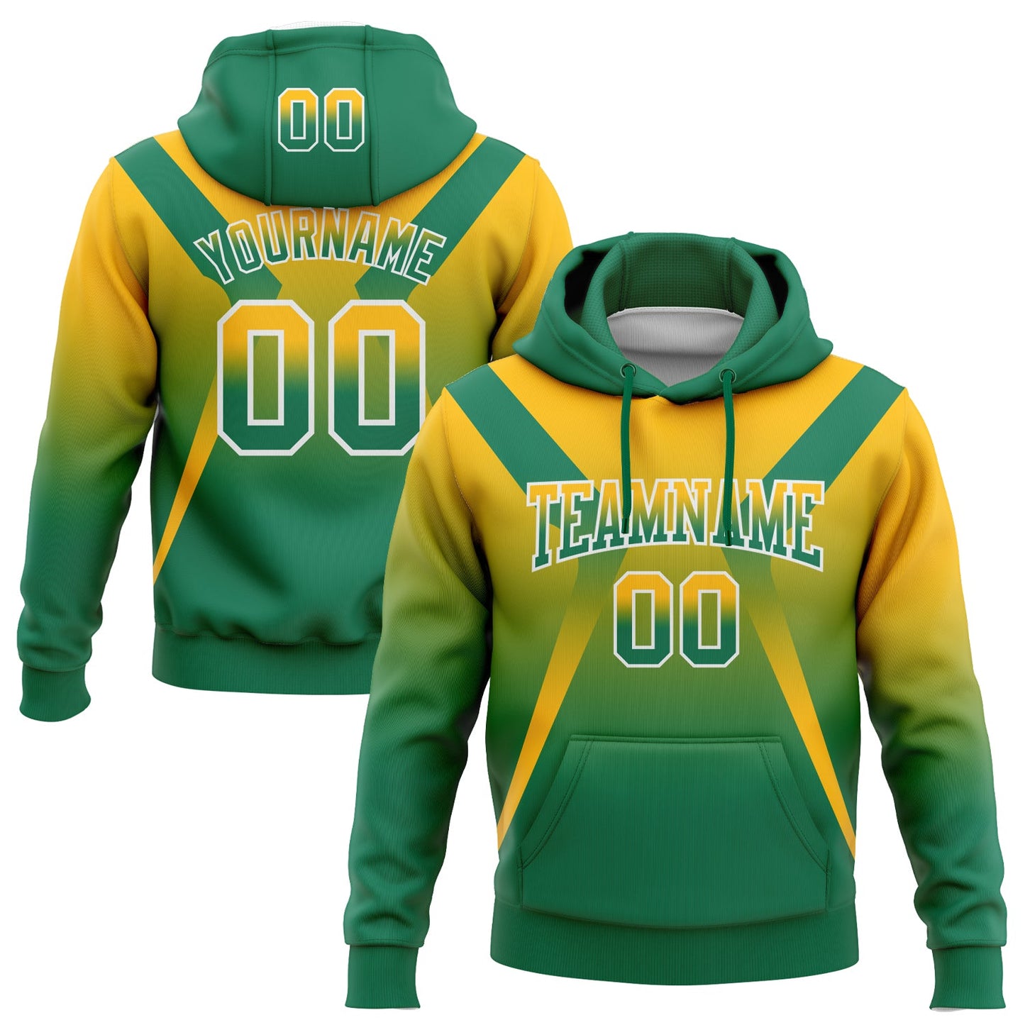 Custom Stitched Gold Kelly Green-White Fade Fashion Arrow Sports Pullover Sweatshirt Hoodie - Main View