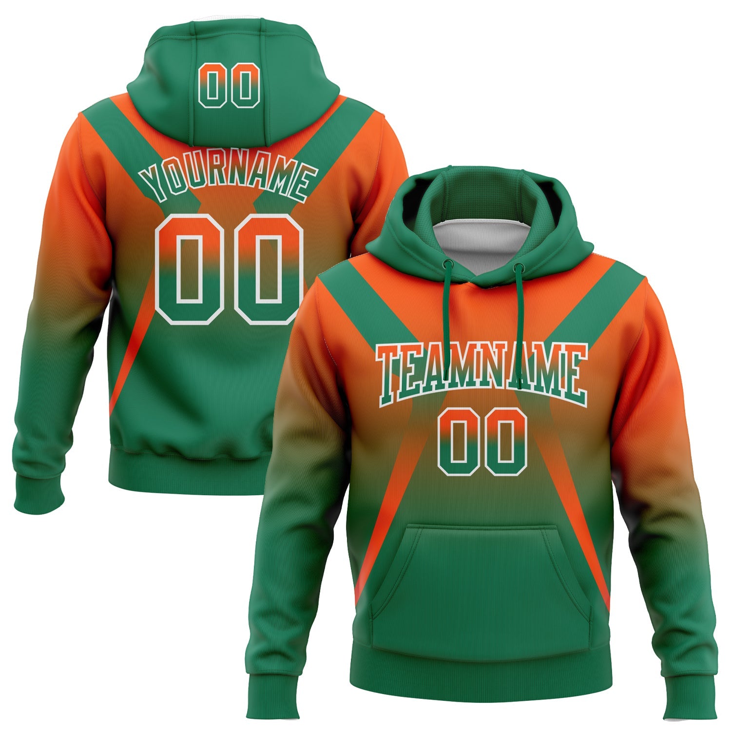 Custom Stitched Orange Kelly Green-White Fade Fashion Arrow Sports Pullover Sweatshirt Hoodie - Main View