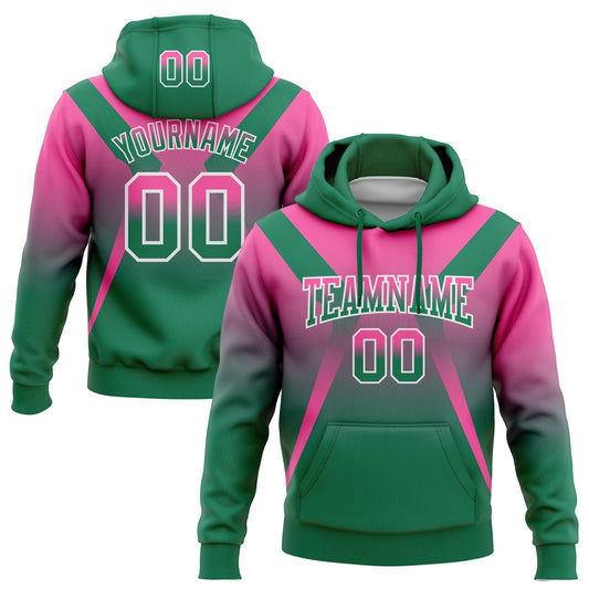 Custom Stitched Pink Kelly Green-White Fade Fashion Arrow Sports Pullover Sweatshirt Hoodie - Main View