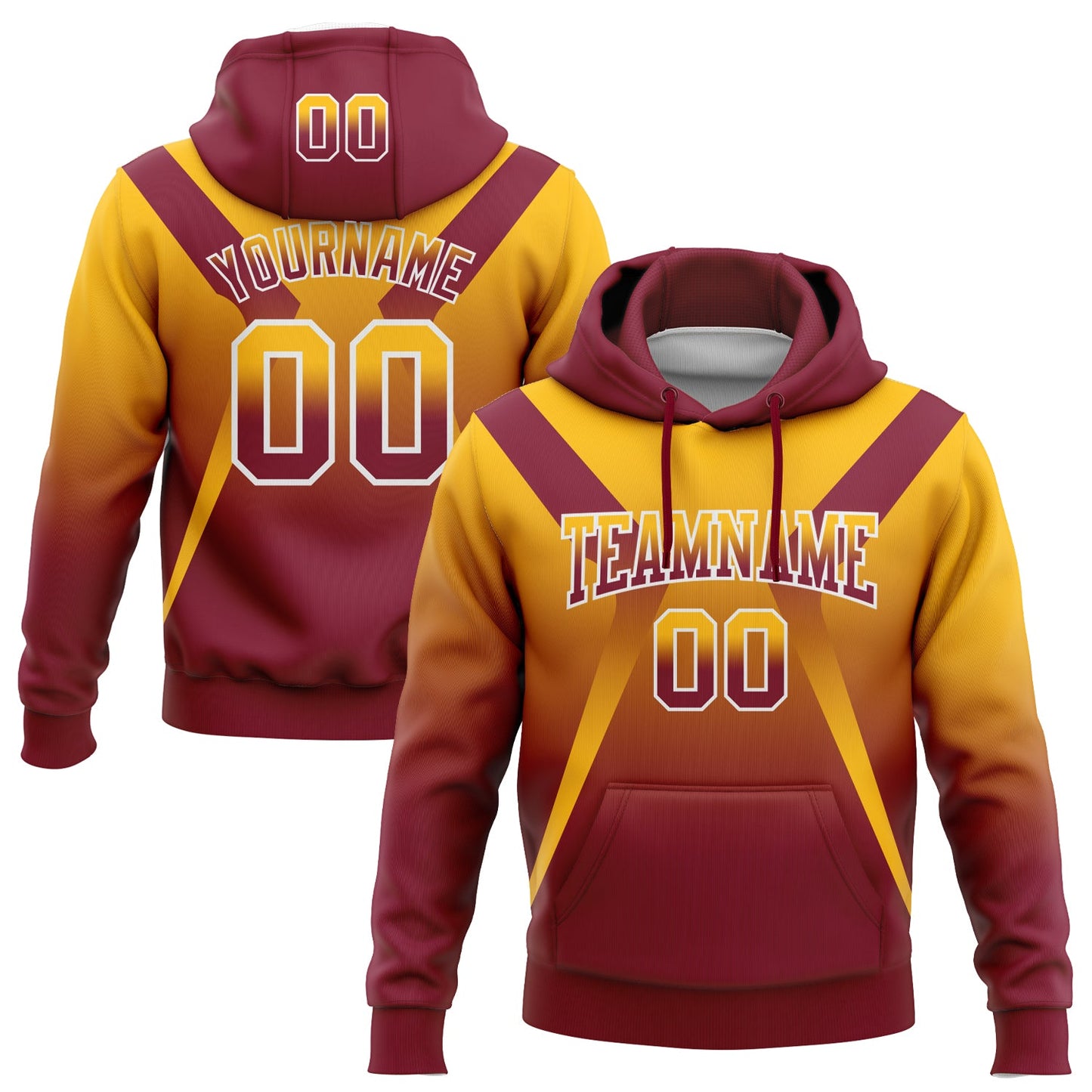 Custom Stitched Gold Crimson-White Fade Fashion Arrow Sports Pullover Sweatshirt Hoodie - Main View