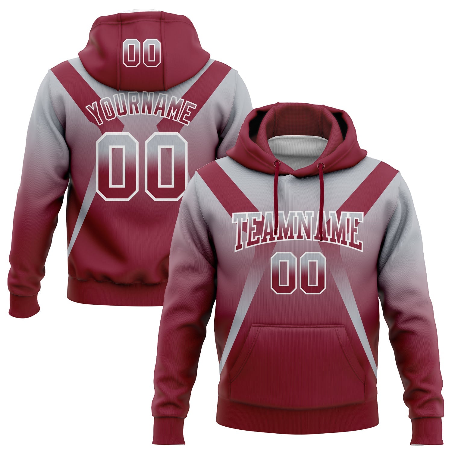 Custom Stitched Gray Crimson-White Fade Fashion Arrow Sports Pullover Sweatshirt Hoodie - Main View