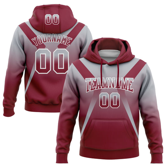 Custom Stitched Gray Crimson-White Fade Fashion Arrow Sports Pullover Sweatshirt Hoodie - Main View