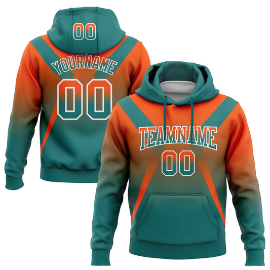 Custom Stitched Orange Teal-White Fade Fashion Arrow Sports Pullover Sweatshirt Hoodie - Main View
