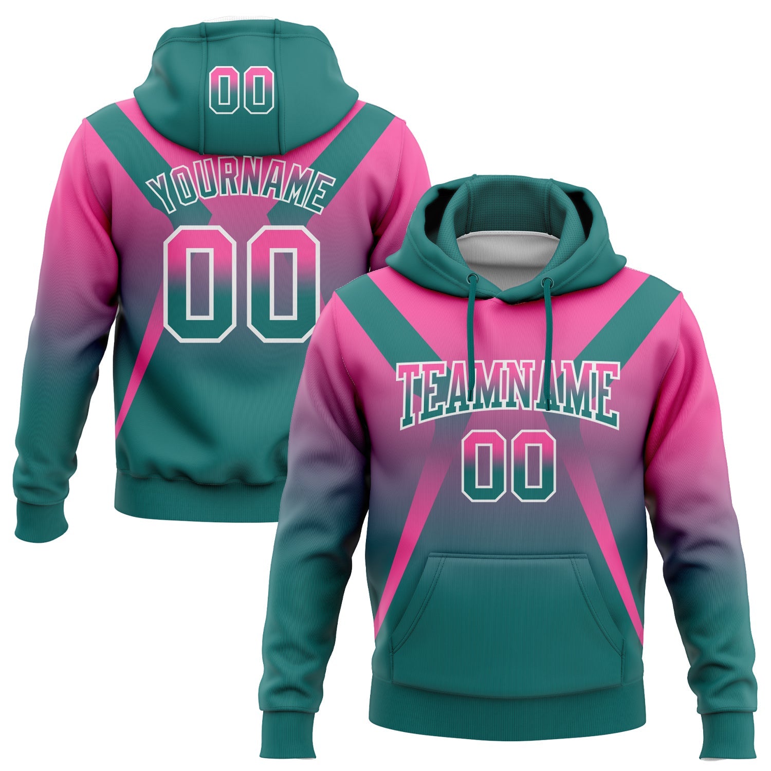 Custom Stitched Pink Teal-White Fade Fashion Arrow Sports Pullover Sweatshirt Hoodie - Main View