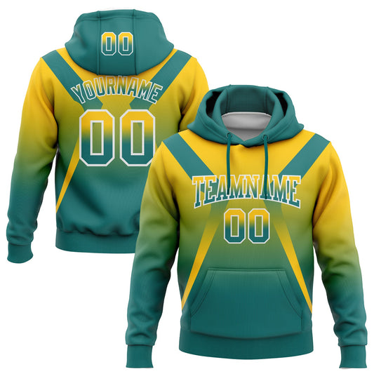 Custom Stitched Yellow Teal-White Fade Fashion Arrow Sports Pullover Sweatshirt Hoodie - Main View