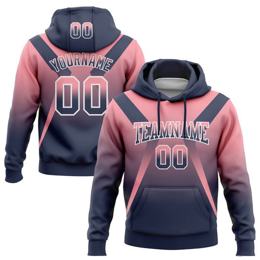 Custom Stitched Medium Pink Navy-White Fade Fashion Arrow Sports Pullover Sweatshirt Hoodie - Main View