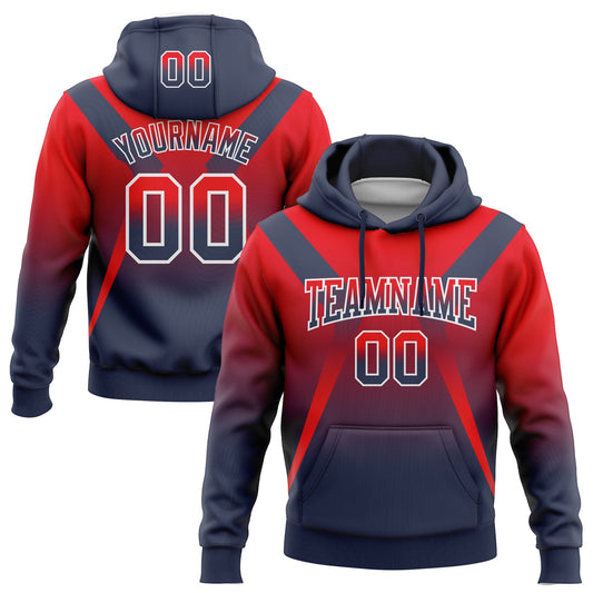 Custom Stitched Fire Red Navy-White Fade Fashion Arrow Sports Pullover Sweatshirt Hoodie - Main View