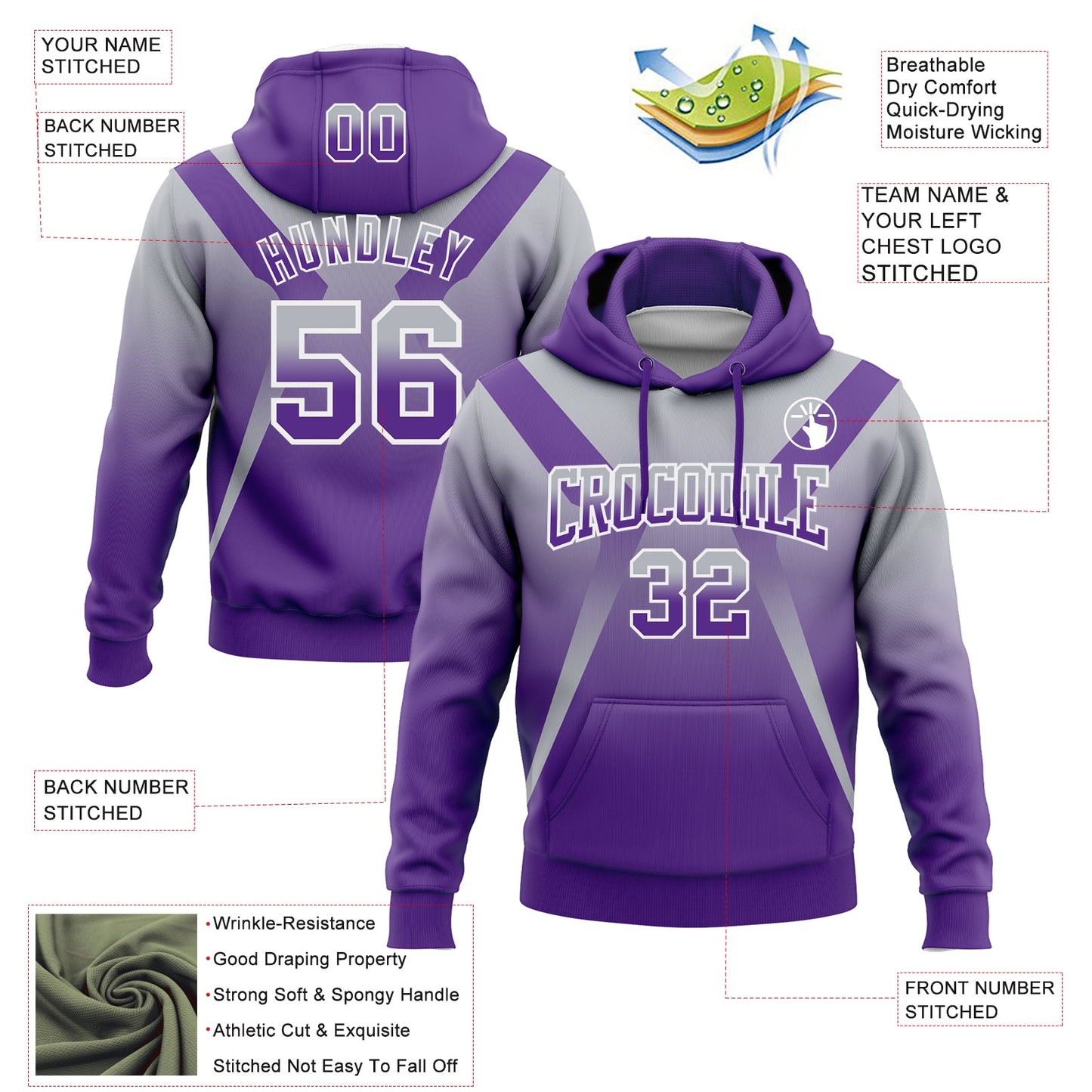 Custom Stitched Gray Purple-White Fade Fashion Arrow Sports Pullover Sweatshirt Hoodie view 2