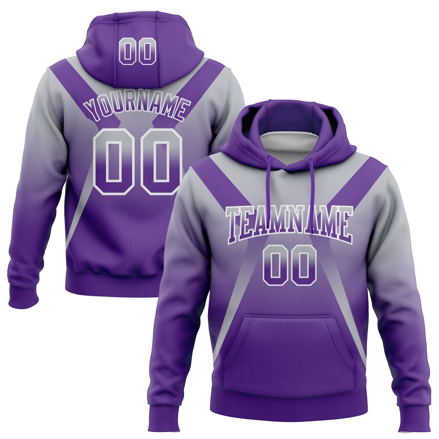 Custom Stitched Gray Purple-White Fade Fashion Arrow Sports Pullover Sweatshirt Hoodie - Main View
