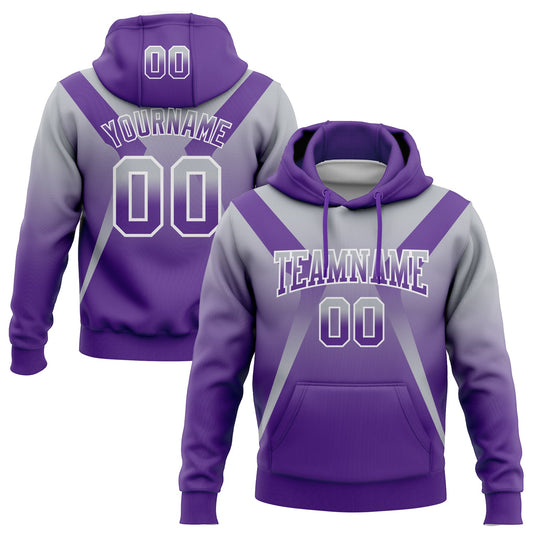Custom Stitched Gray Purple-White Fade Fashion Arrow Sports Pullover Sweatshirt Hoodie - Main View