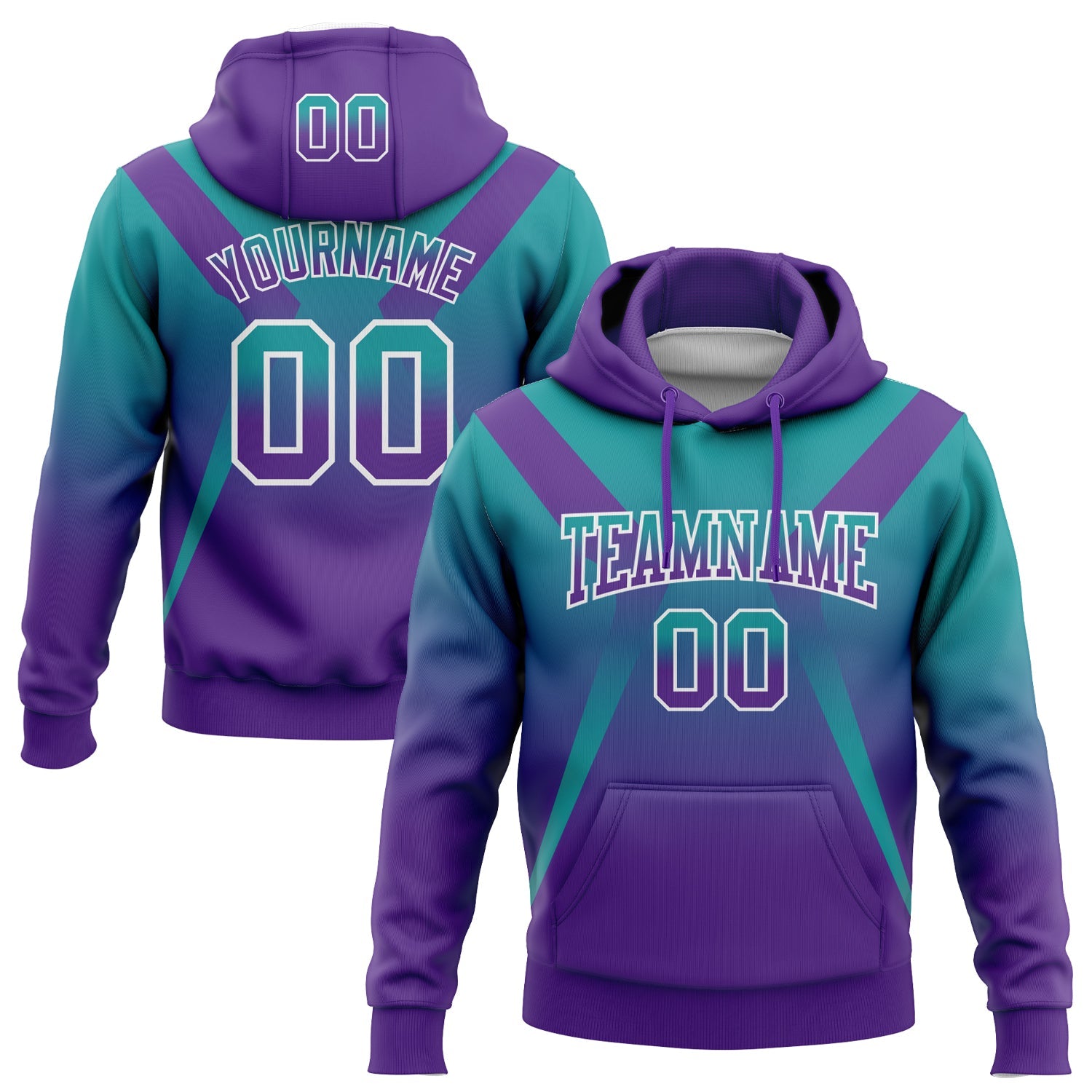 Custom Stitched Teal Purple-White Fade Fashion Arrow Sports Pullover Sweatshirt Hoodie - Main View