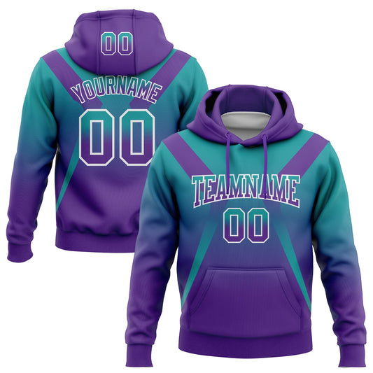Custom Stitched Teal Purple-White Fade Fashion Arrow Sports Pullover Sweatshirt Hoodie - Main View