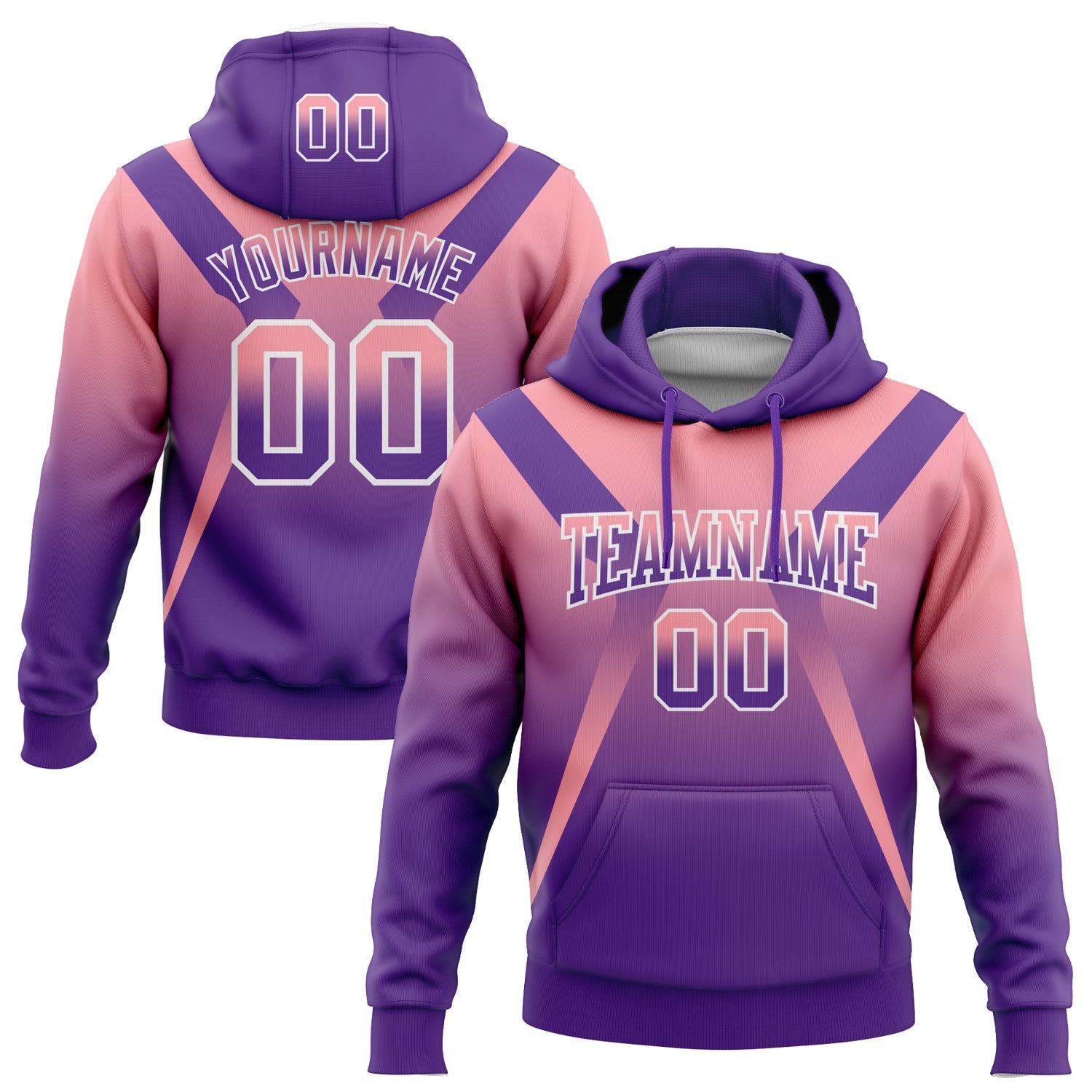 Custom Stitched Medium Pink Purple-White Fade Fashion Arrow Sports Pullover Sweatshirt Hoodie - Main View