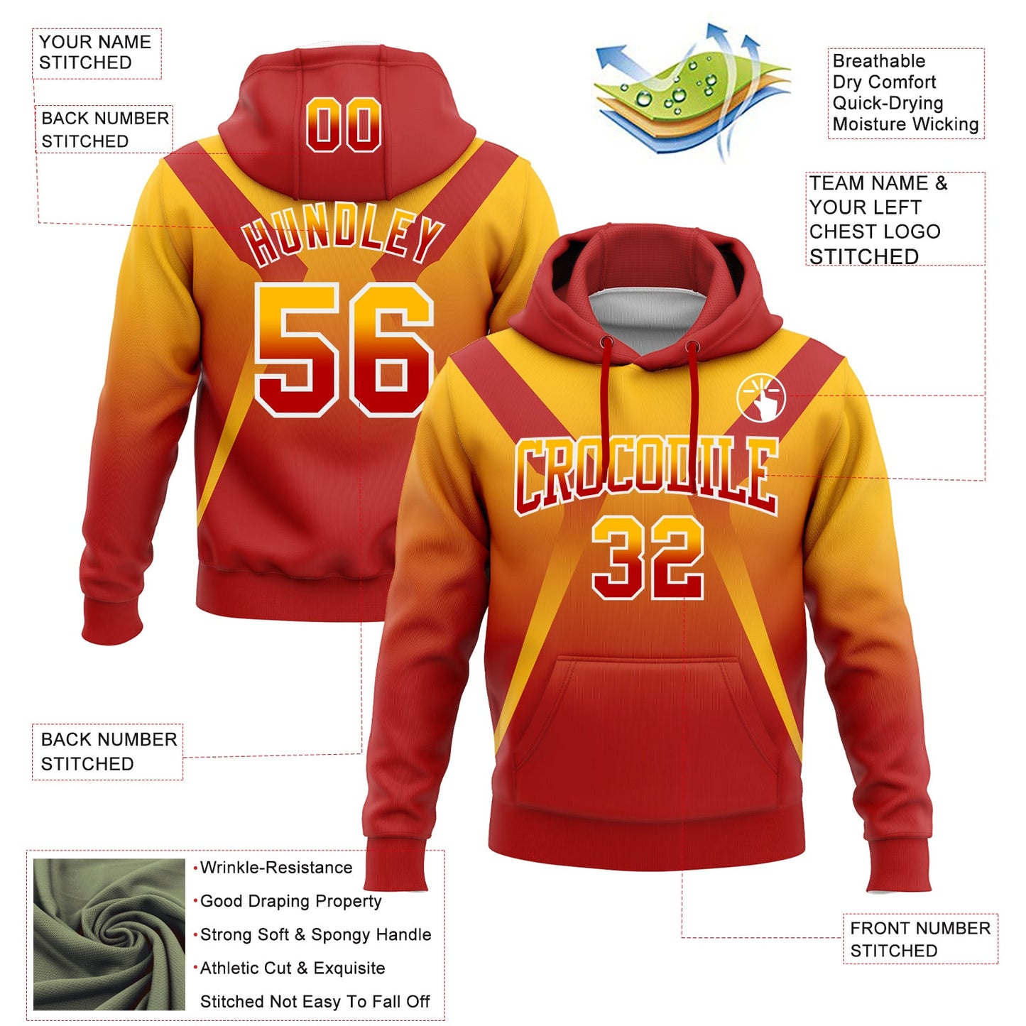 Custom Stitched Gold Red-White Fade Fashion Arrow Sports Pullover Sweatshirt Hoodie view 2