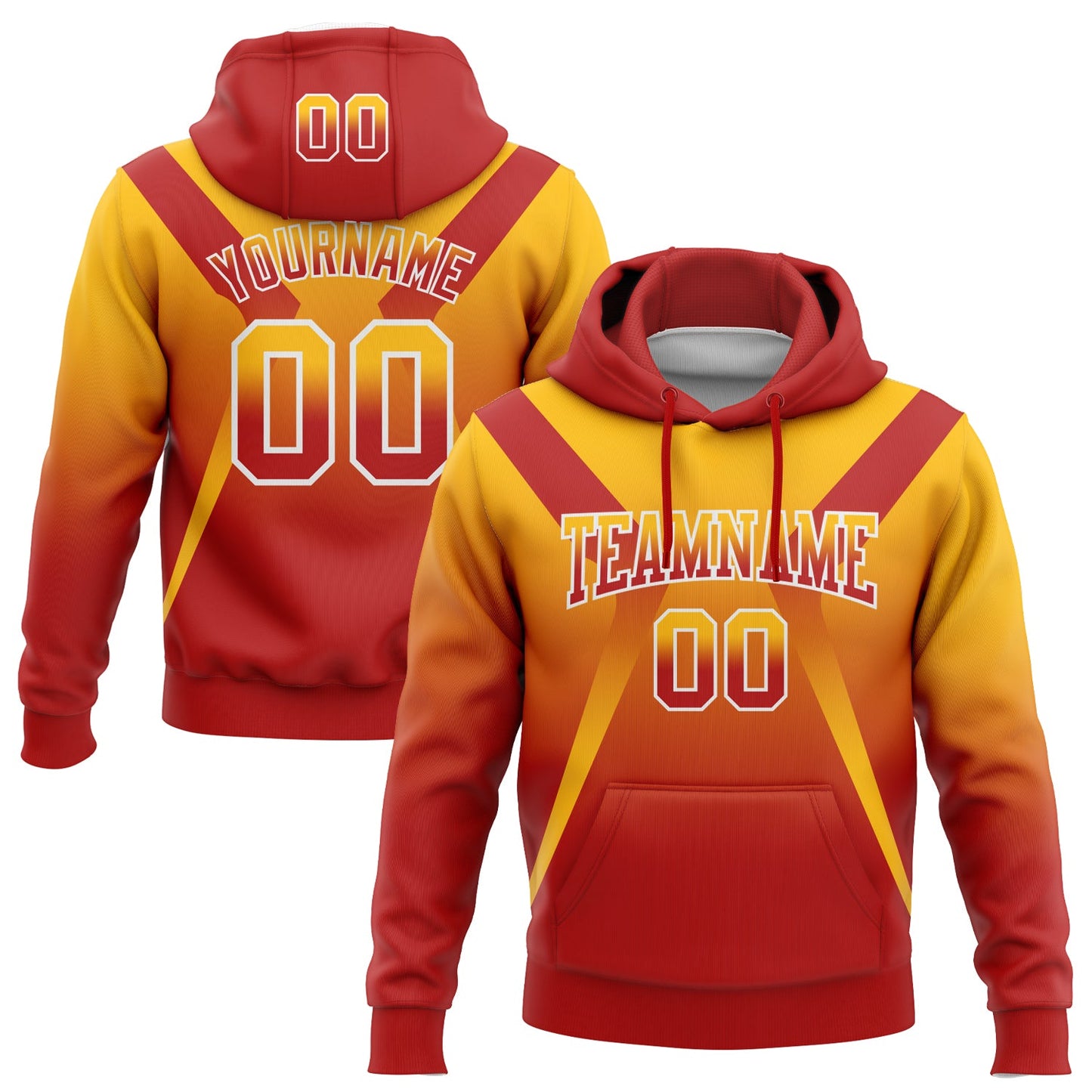 Custom Stitched Gold Red-White Fade Fashion Arrow Sports Pullover Sweatshirt Hoodie - Main View