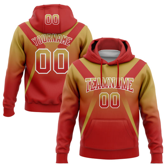 Custom Stitched Old Gold Red-White Fade Fashion Arrow Sports Pullover Sweatshirt Hoodie - Main View