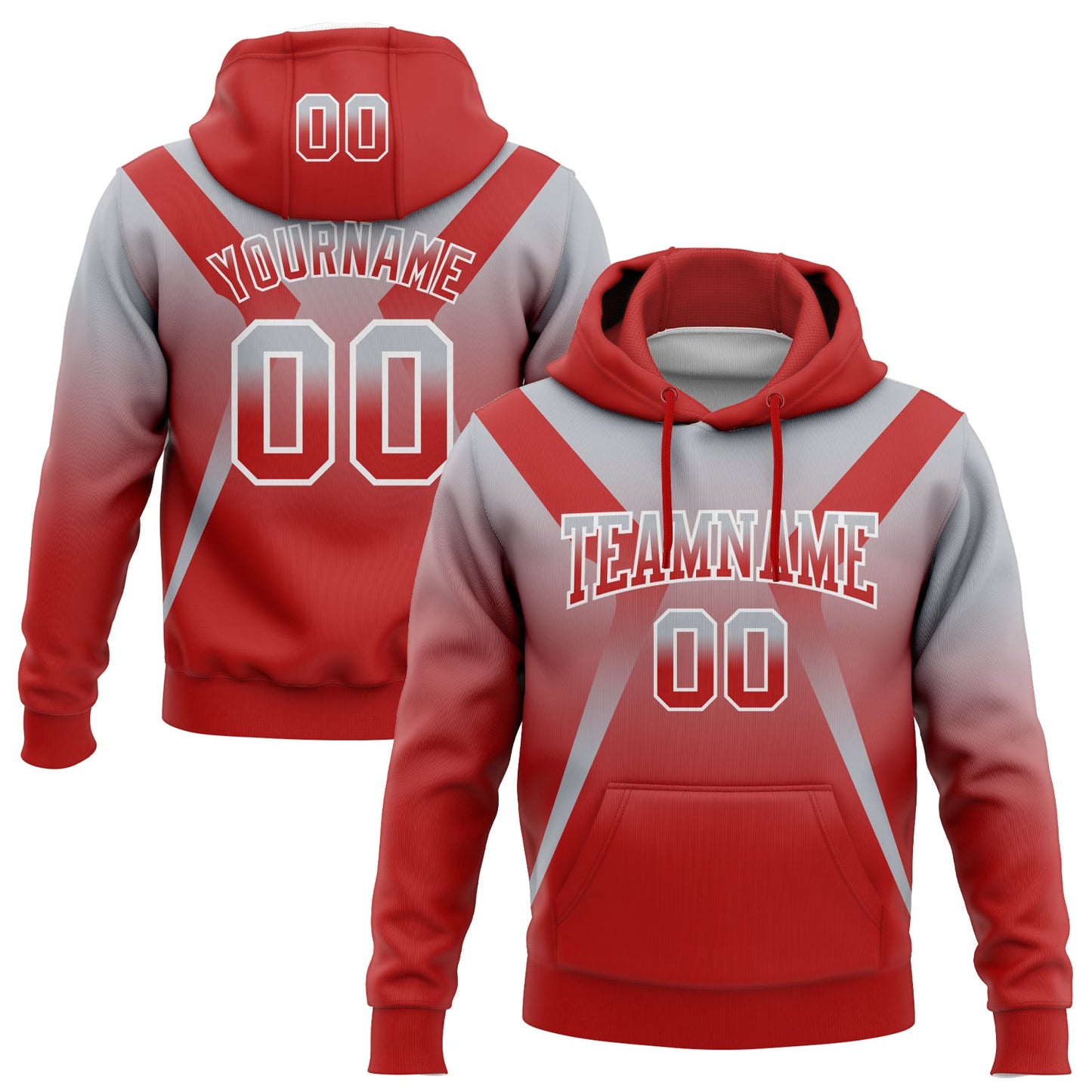 Custom Stitched Gray Red-White Fade Fashion Arrow Sports Pullover Sweatshirt Hoodie - Main View