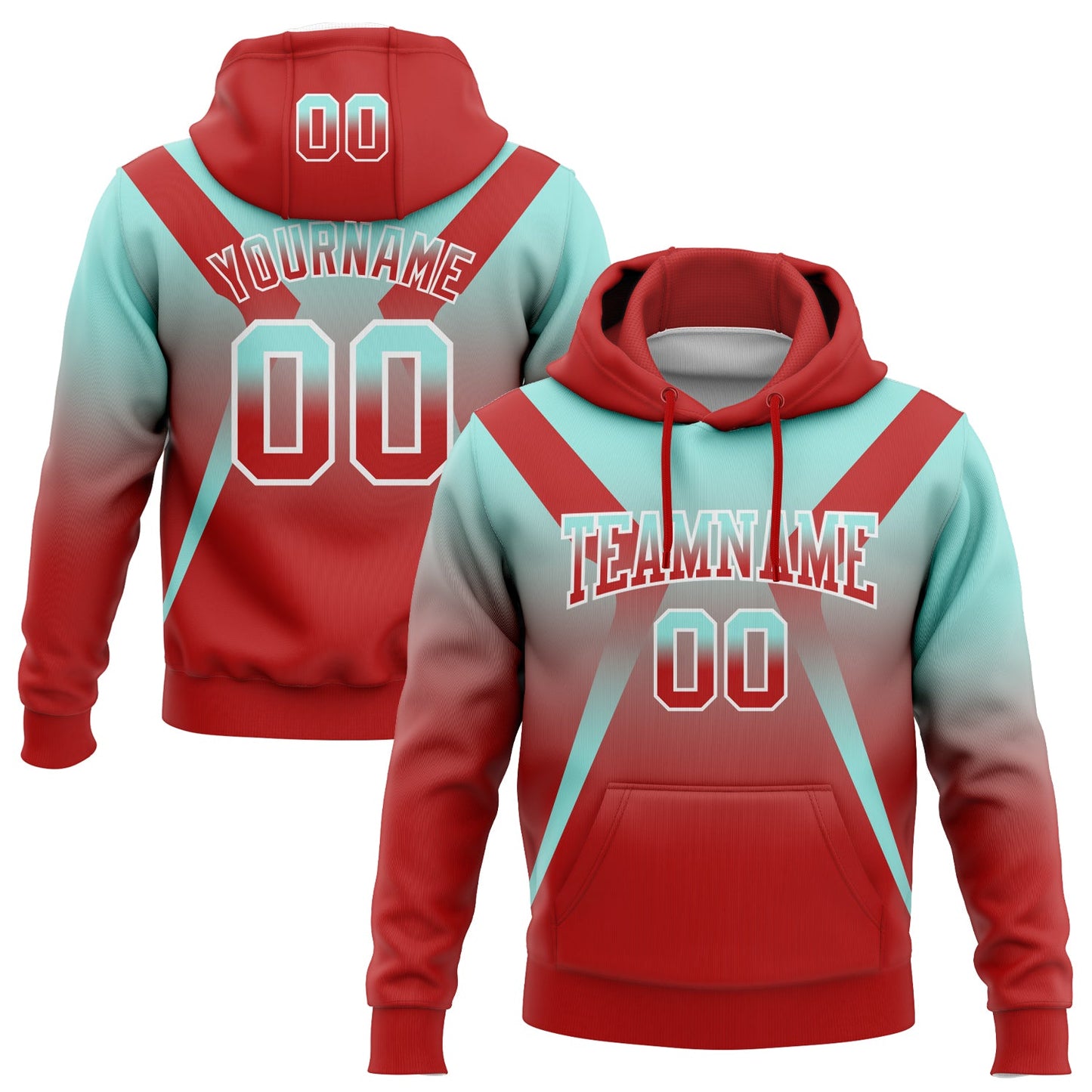 Custom Stitched Ice Blue Red-White Fade Fashion Arrow Sports Pullover Sweatshirt Hoodie - Main View