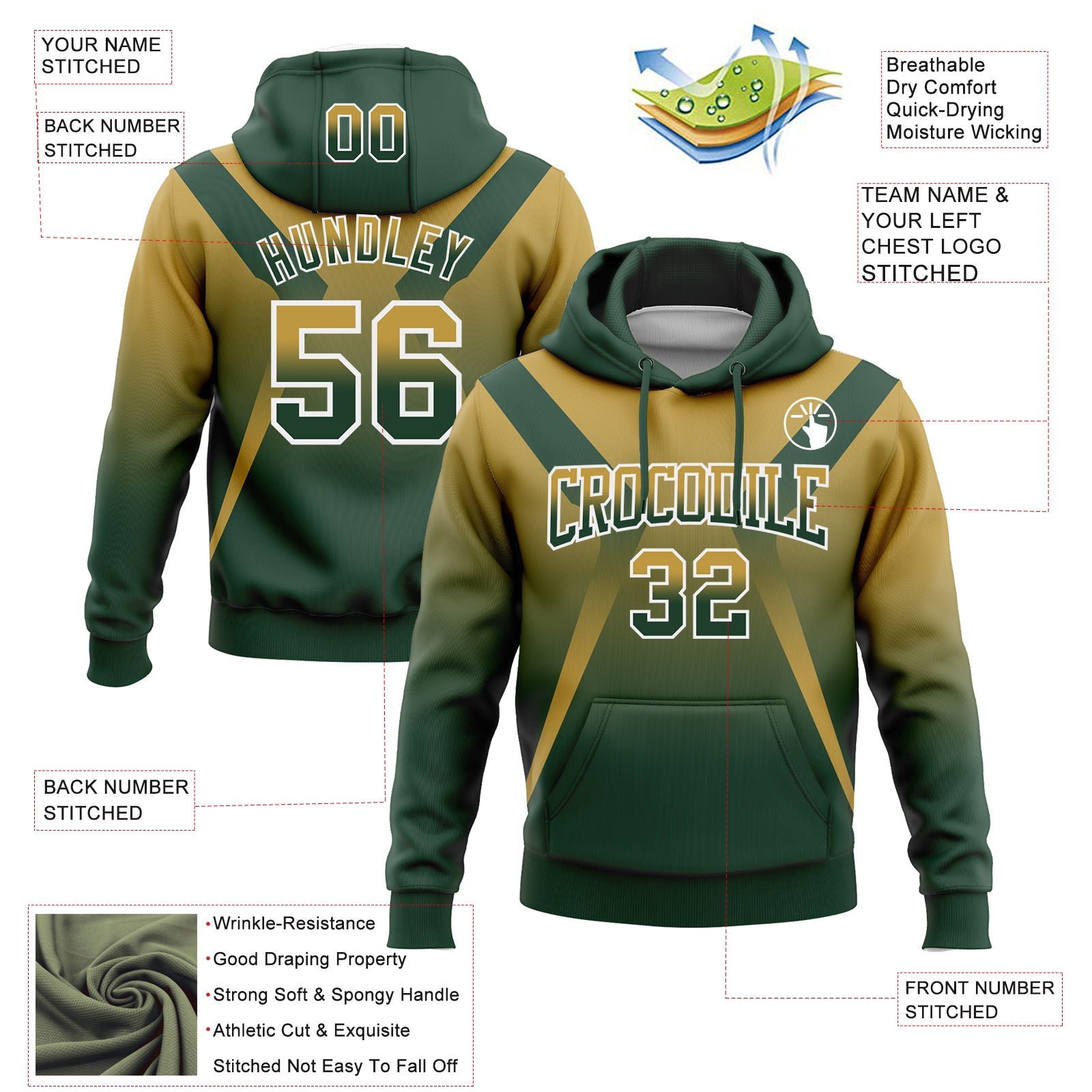 Custom Stitched Old Gold Green-White Fade Fashion Arrow Sports Pullover Sweatshirt Hoodie view 2