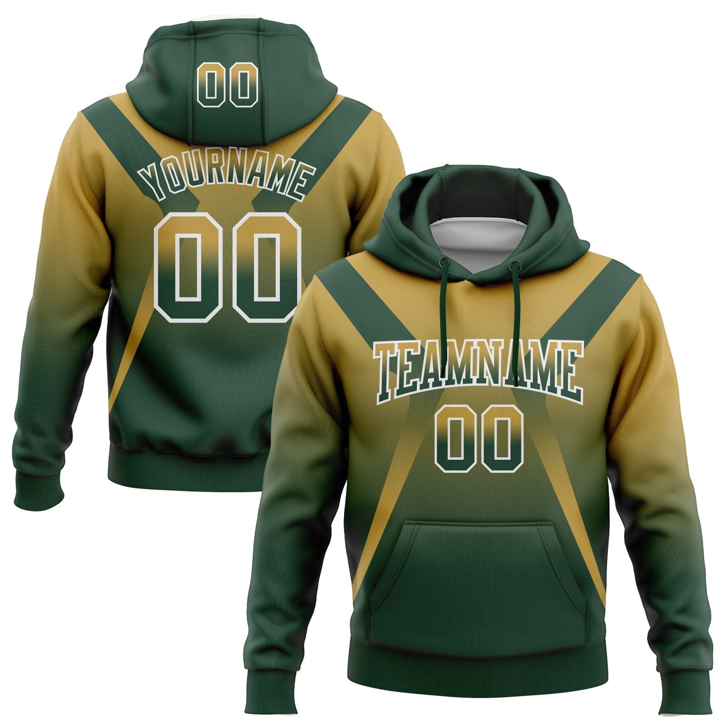 Custom Stitched Old Gold Green-White Fade Fashion Arrow Sports Pullover Sweatshirt Hoodie - Main View