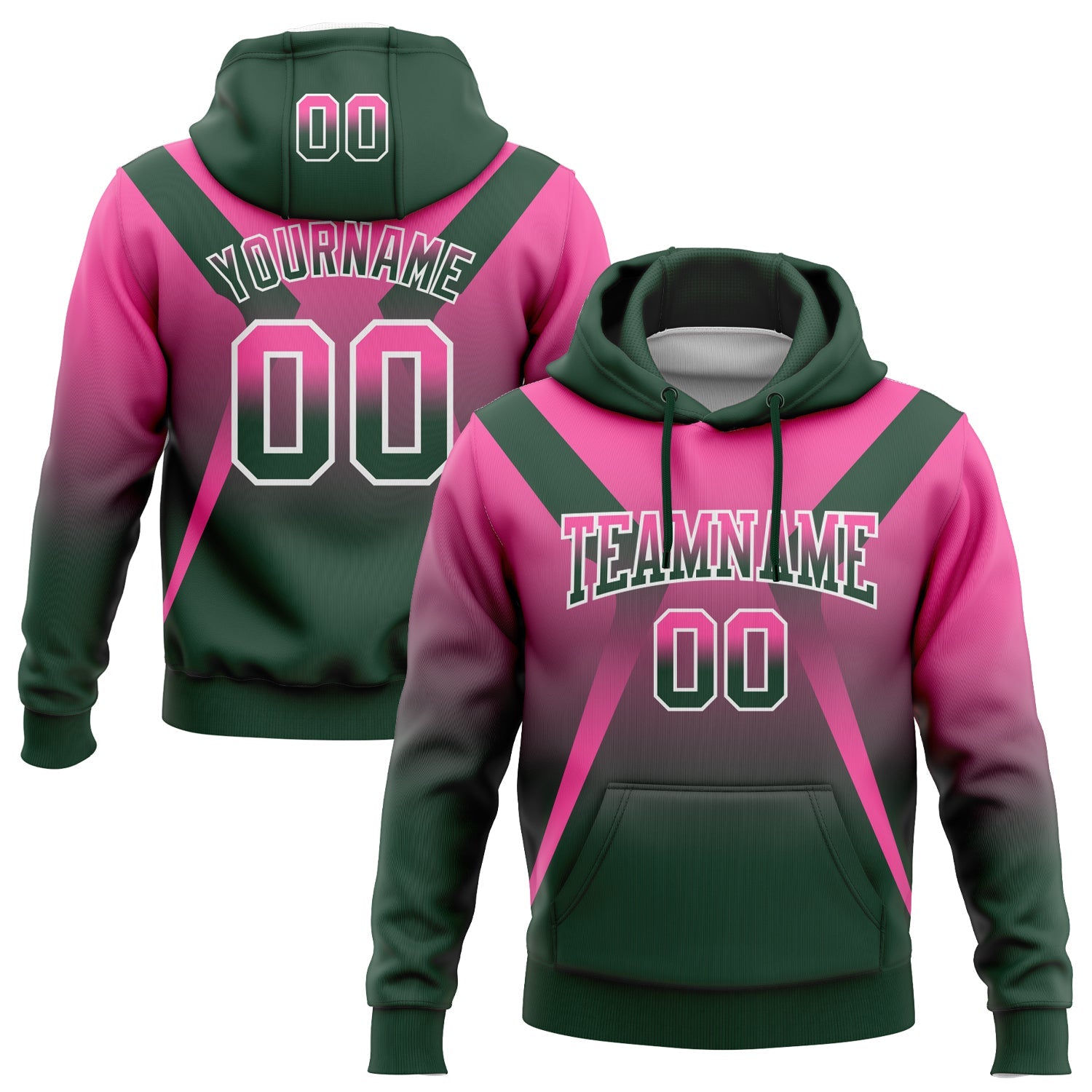 Custom Stitched Pink Green-White Fade Fashion Arrow Sports Pullover Sweatshirt Hoodie - Main View