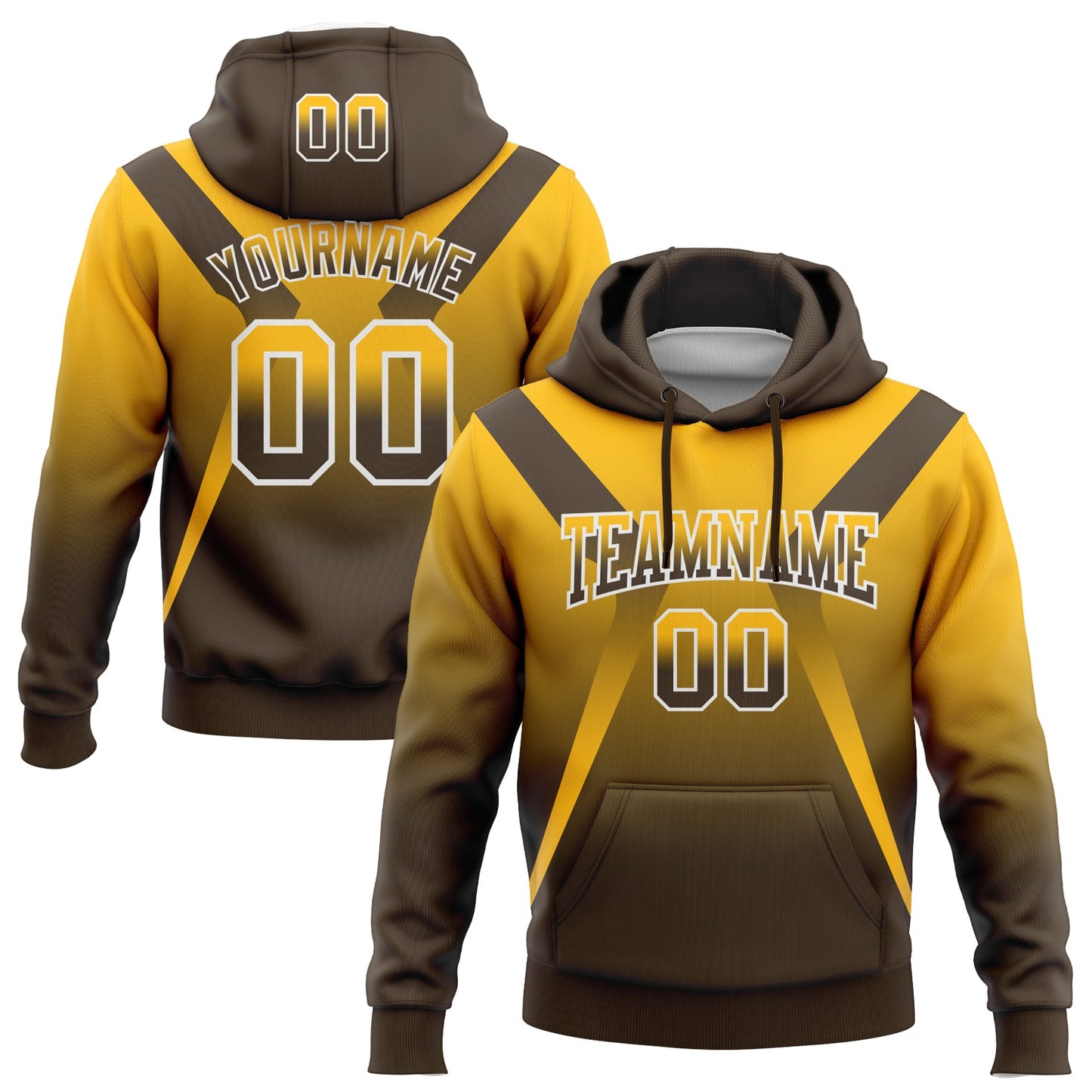 Custom Stitched Gold Brown-White Fade Fashion Arrow Sports Pullover Sweatshirt Hoodie - Main View