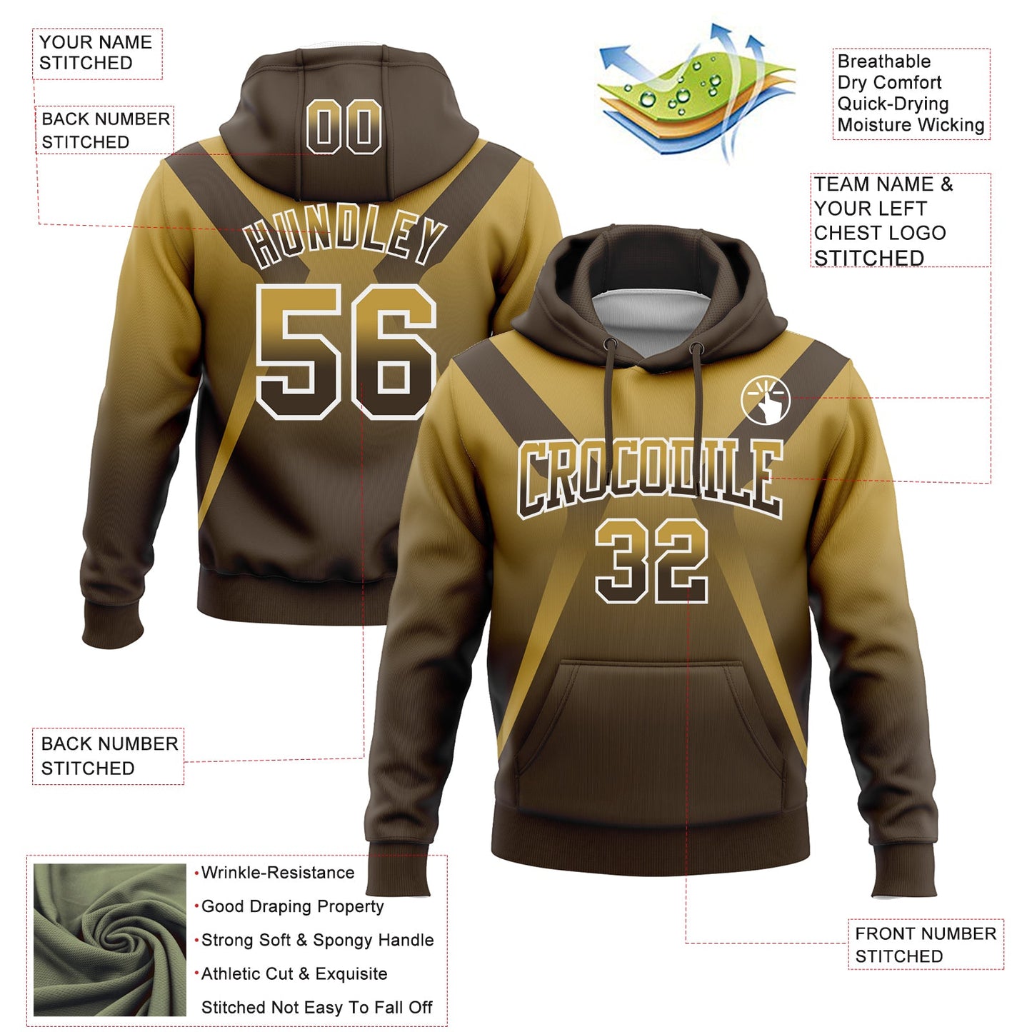 Custom Stitched Old Gold Brown-White Fade Fashion Arrow Sports Pullover Sweatshirt Hoodie view 2