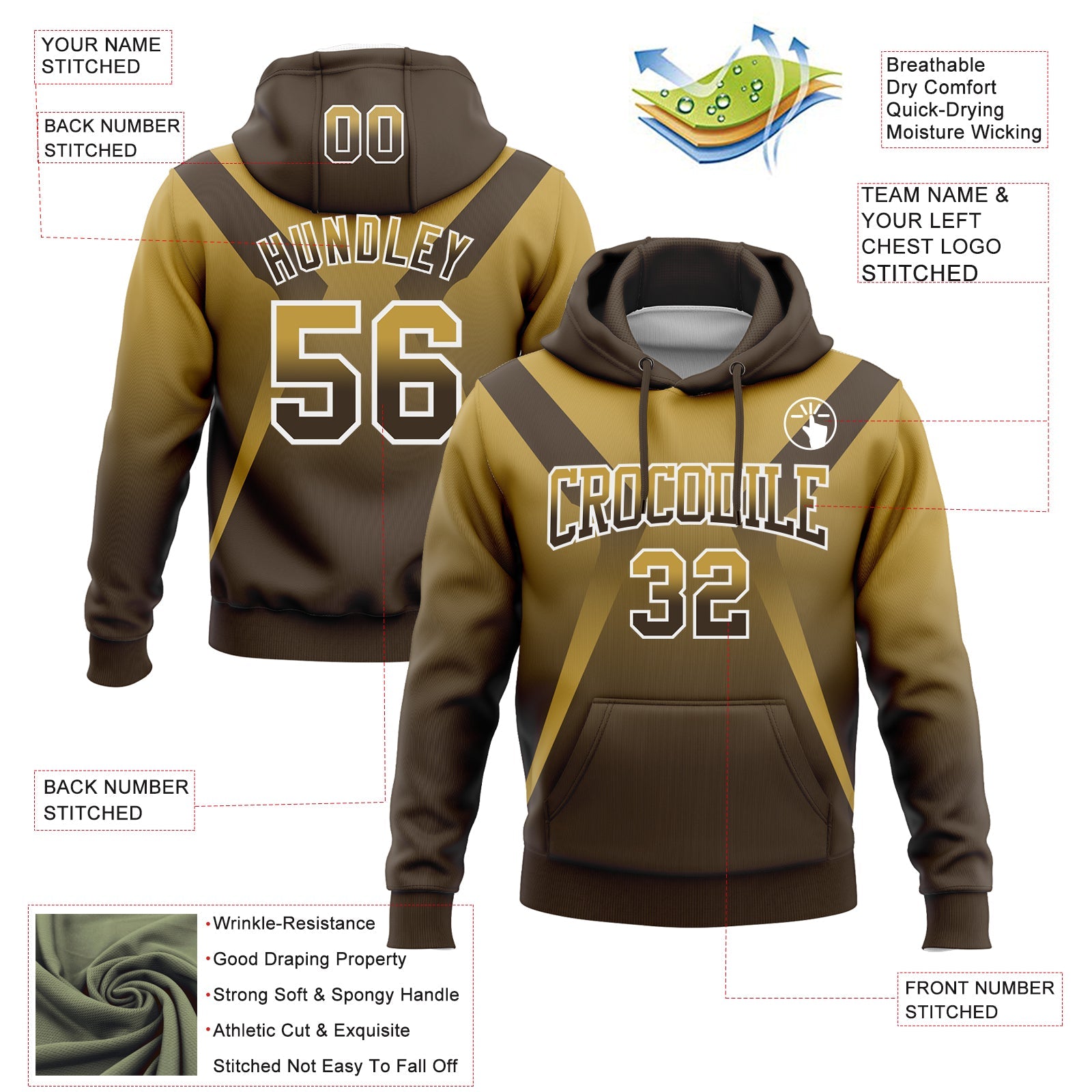 Custom Stitched Old Gold Brown-White Fade Fashion Arrow Sports Pullover Sweatshirt Hoodie view 2