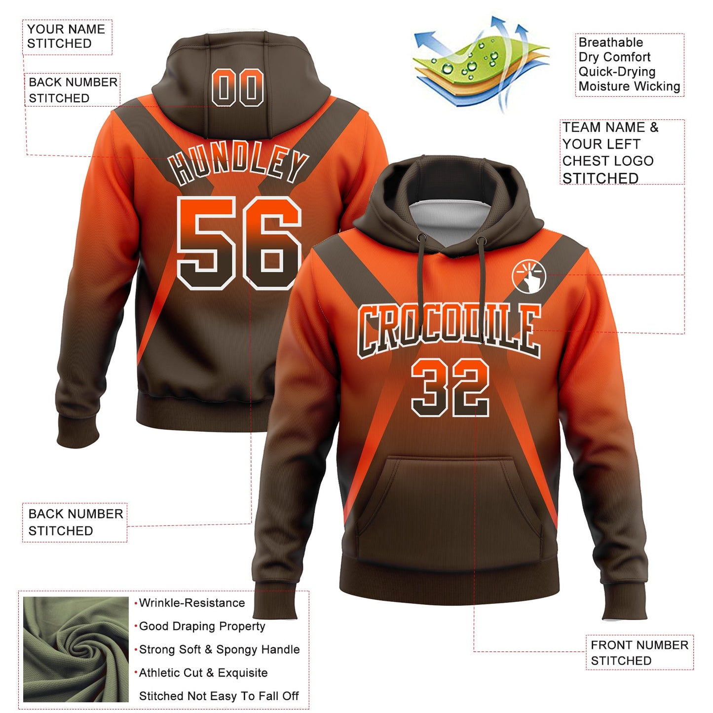 Custom Stitched Orange Brown-White Fade Fashion Arrow Sports Pullover Sweatshirt Hoodie view 2