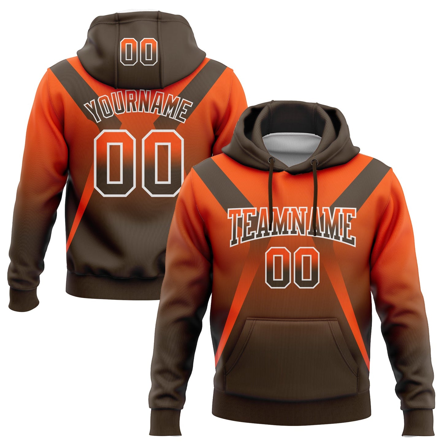 Custom Stitched Orange Brown-White Fade Fashion Arrow Sports Pullover Sweatshirt Hoodie - Main View