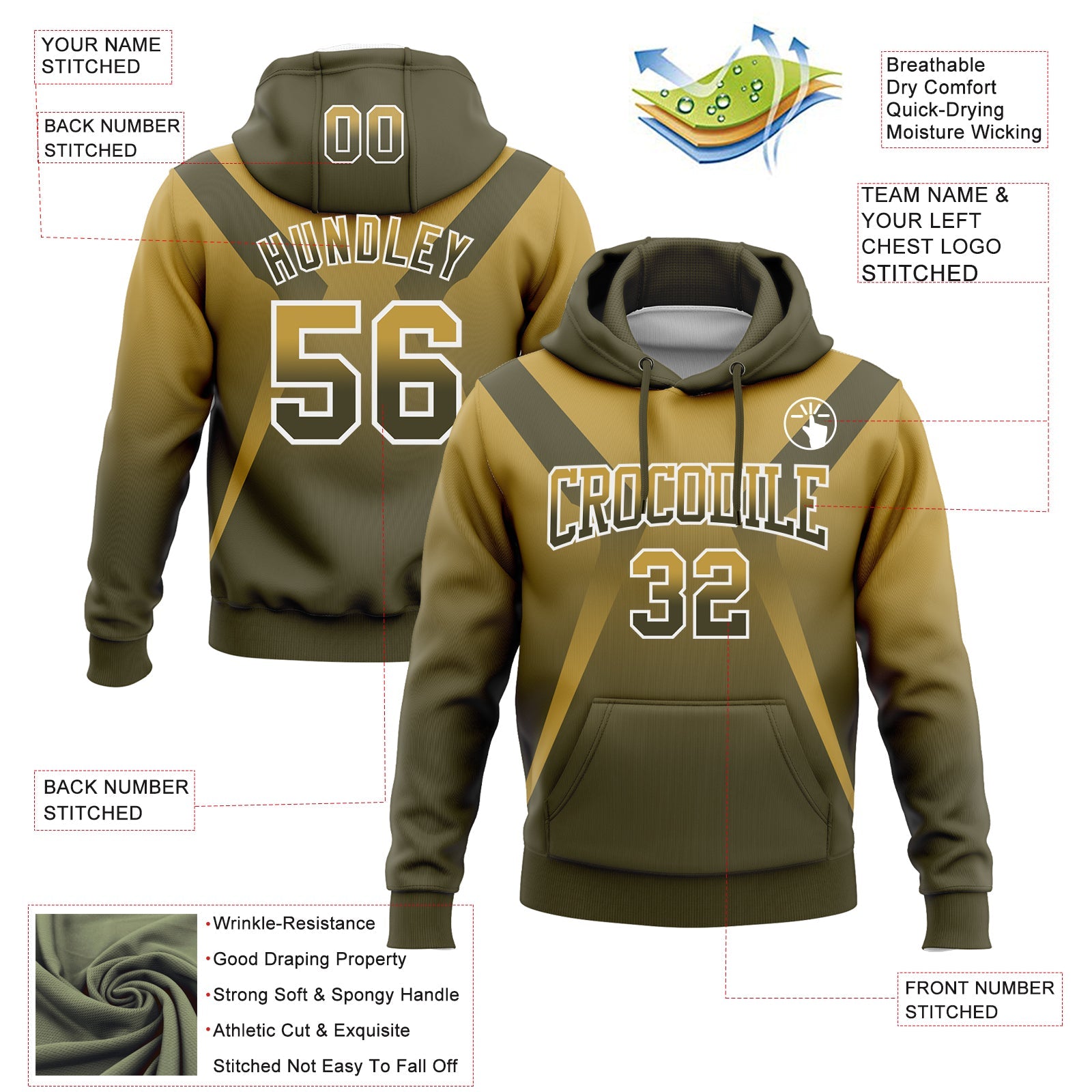Custom Stitched Old Gold Olive-White Fade Fashion Arrow Sports Pullover Sweatshirt Hoodie view 2