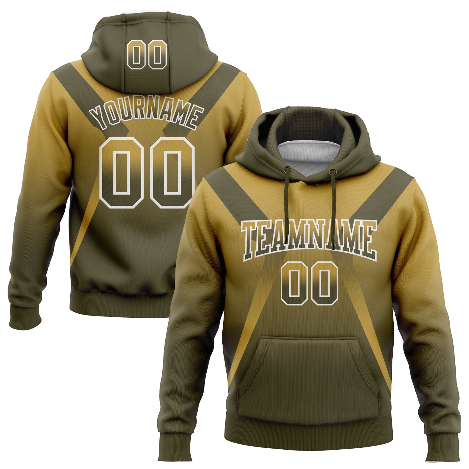 Custom Stitched Old Gold Olive-White Fade Fashion Arrow Sports Pullover Sweatshirt Hoodie - Main View
