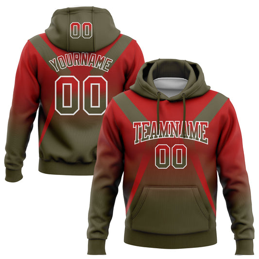 Custom Stitched Red Olive-White Fade Fashion Arrow Sports Pullover Sweatshirt Hoodie - Main View