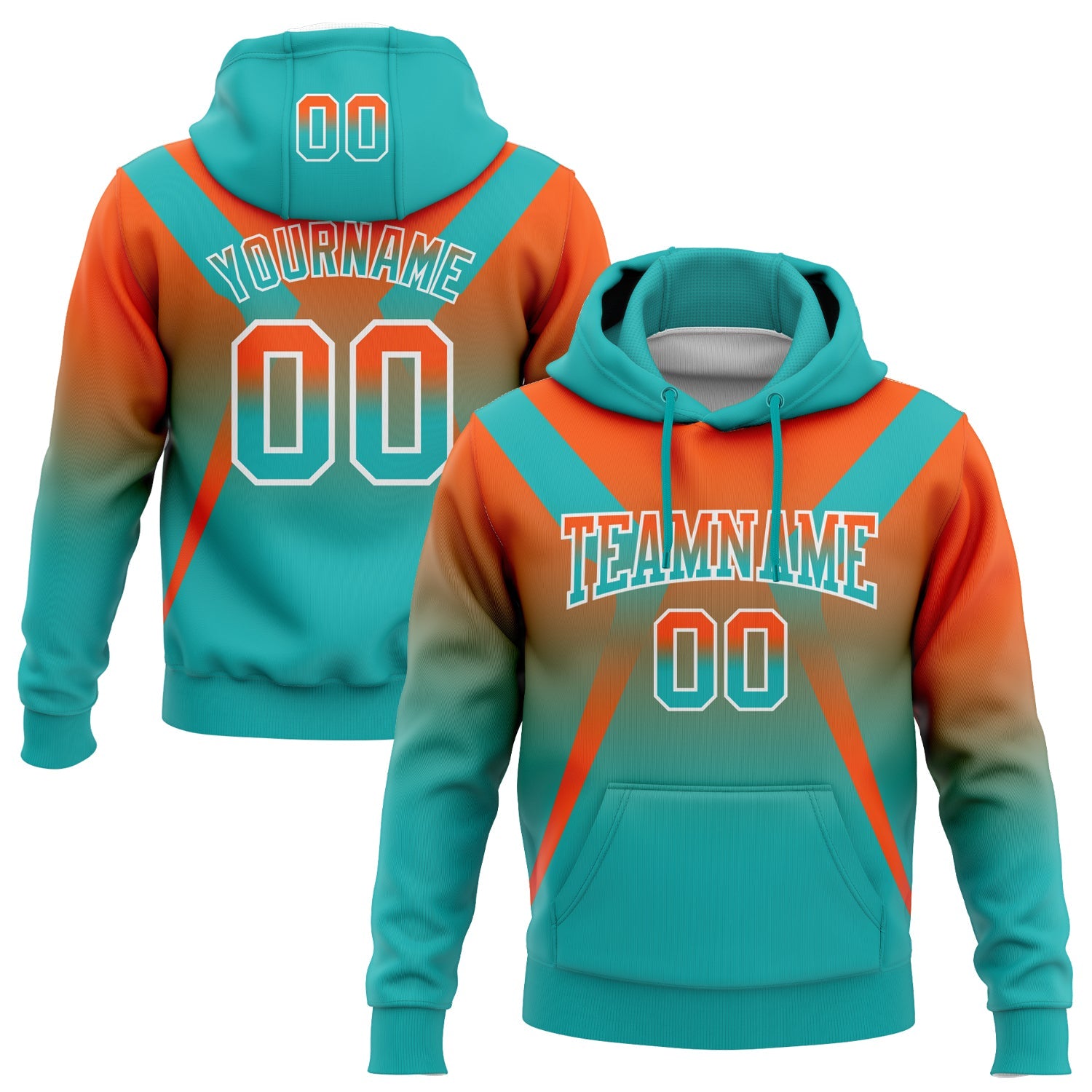 Custom Stitched Orange Aqua-White Fade Fashion Arrow Sports Pullover Sweatshirt Hoodie - Main View