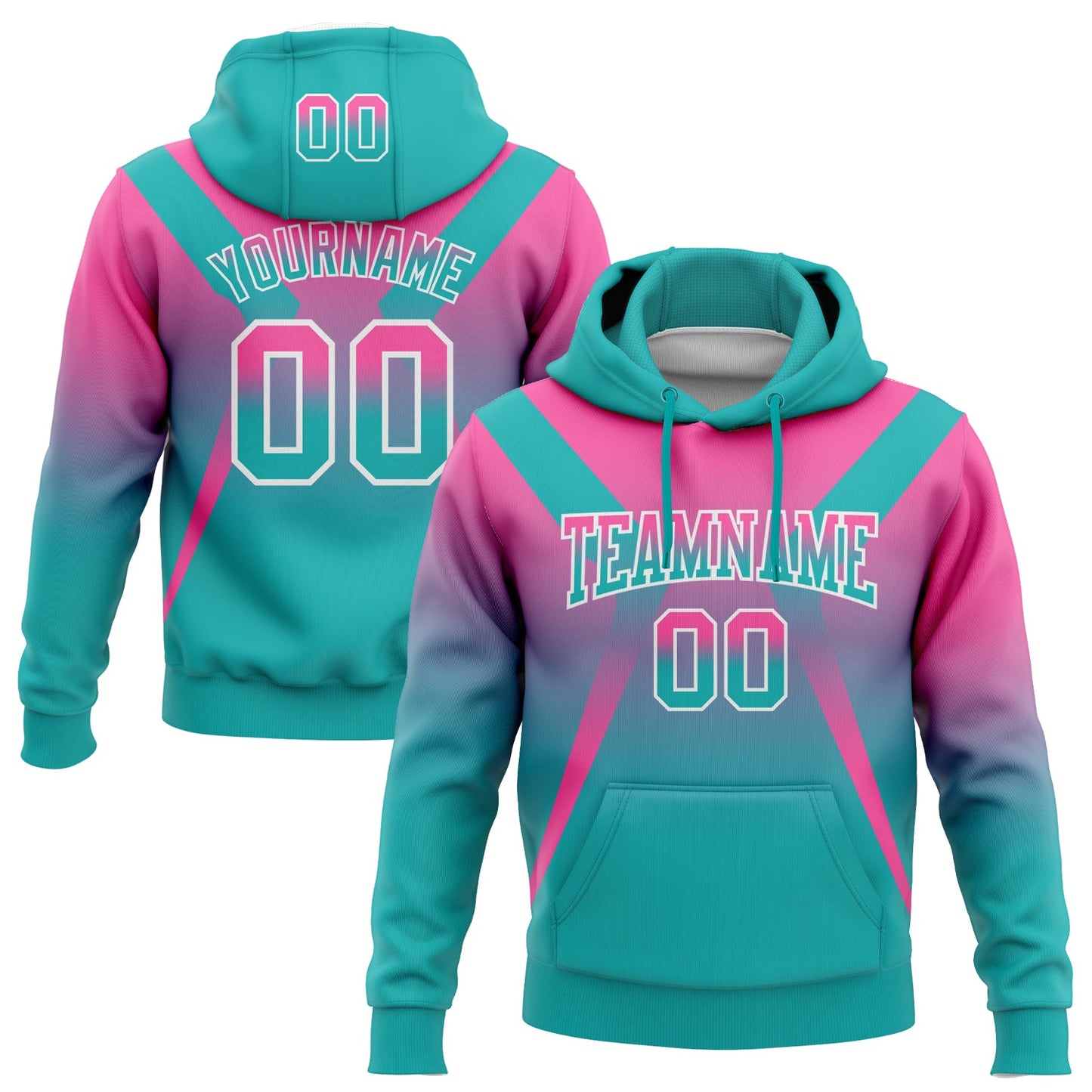 Custom Stitched Pink Aqua-White Fade Fashion Arrow Sports Pullover Sweatshirt Hoodie - Main View